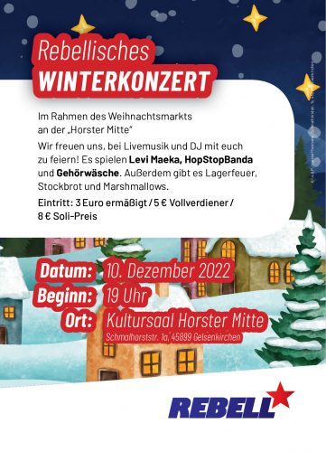 Der Jugendverband REBELL lädt ein: Rebellisches Winterkonzert am 10. Dezember 2022!