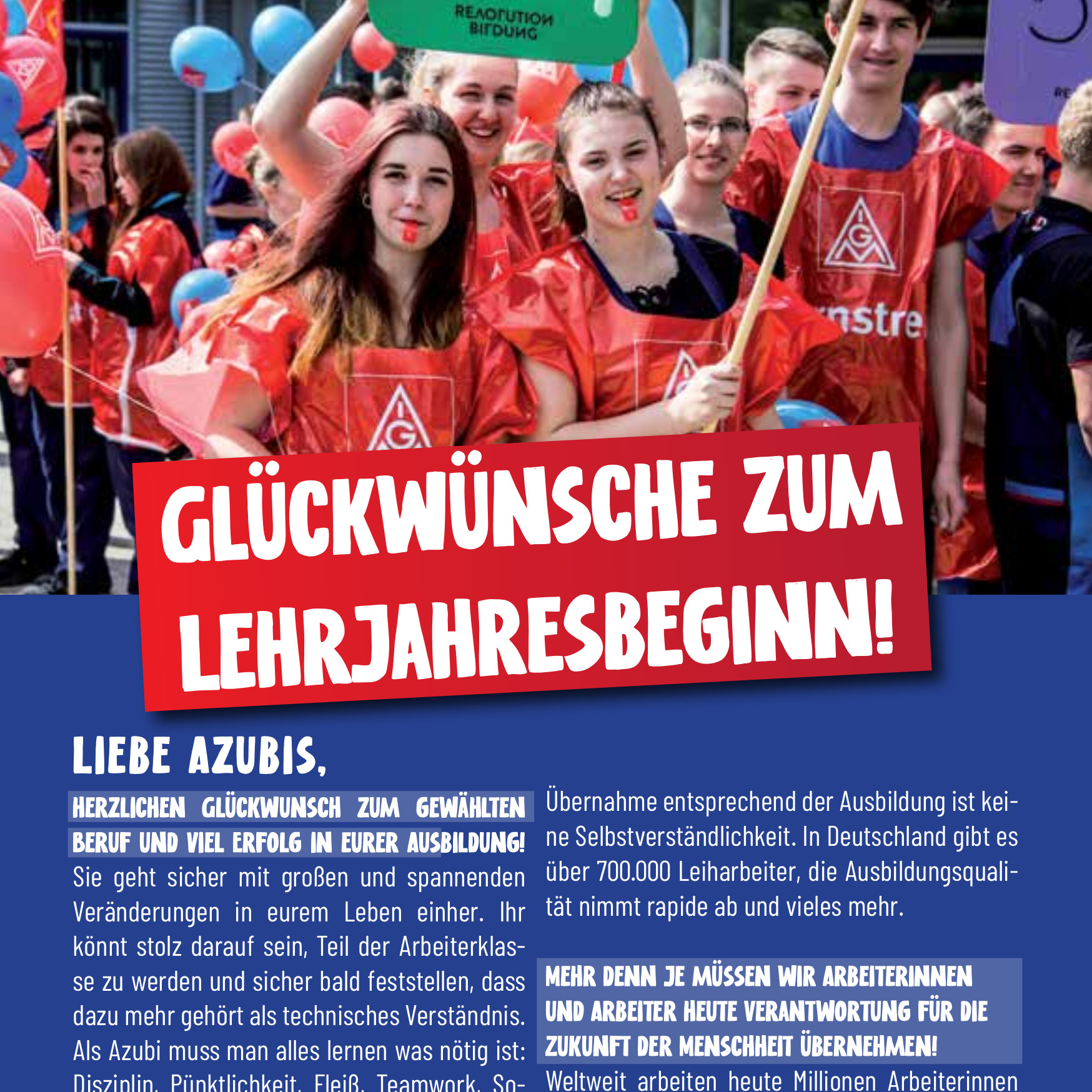 Flyer: Glückwünsche zum Lehrjahresbeginn