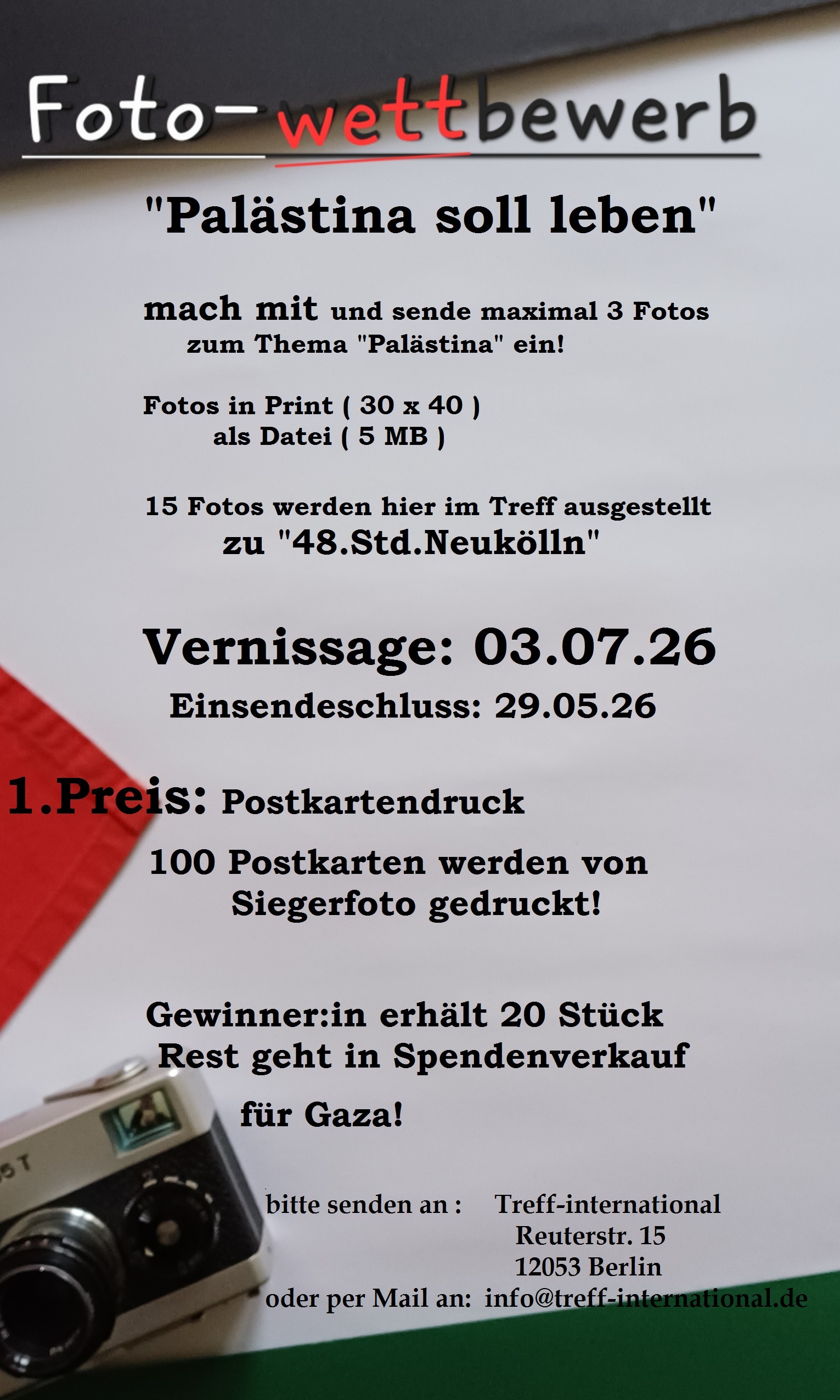 Foto-Wettbewerb „Palästina soll leben“ im Treff international in Berlin