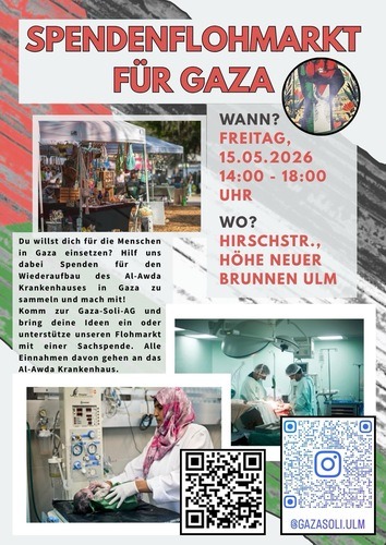 Ulm: Spendenflohmarkt für Gaza am 15.05.