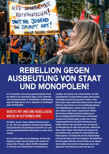 Rebellion gegen Ausbeutung von Staat und Monopolen!